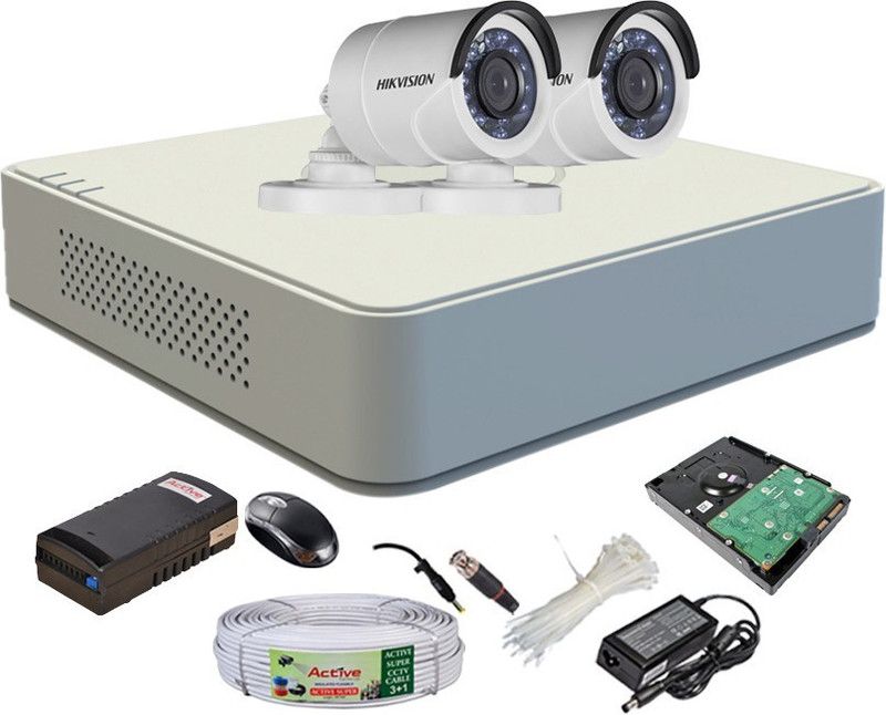 Hik Vision HIKVISION 4CH DVR DS-7A04HGHI-F1/N OR DS-7A04HGHI-F1/ECO 1PCS BULLET CAMERA 720P DS-2CE1ACOT-IRP OR DS-2CE1ACOT-IRP/ECO 02 PCS 90 METAR CABLE 1TB SATA HDD COMBO KIT Security Camera  (1 TB, 4 Channel)