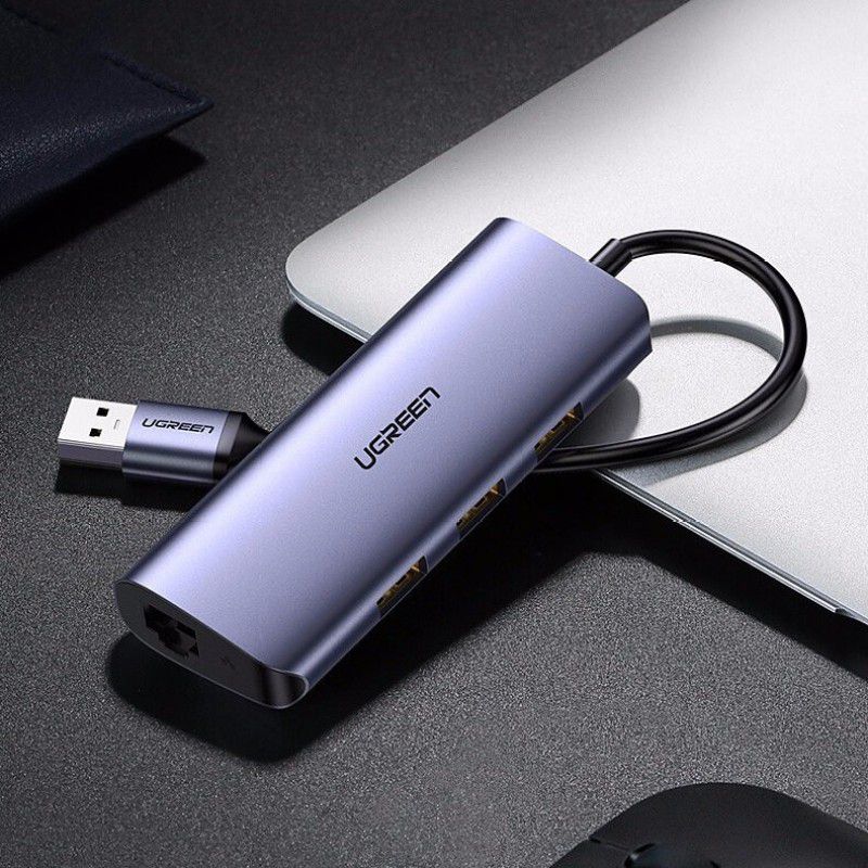 Ugreen USB C Hub Type C to 3 Port USB 3.0 Dock with Gigabit Ethernet Adapter  (Black, Purple)