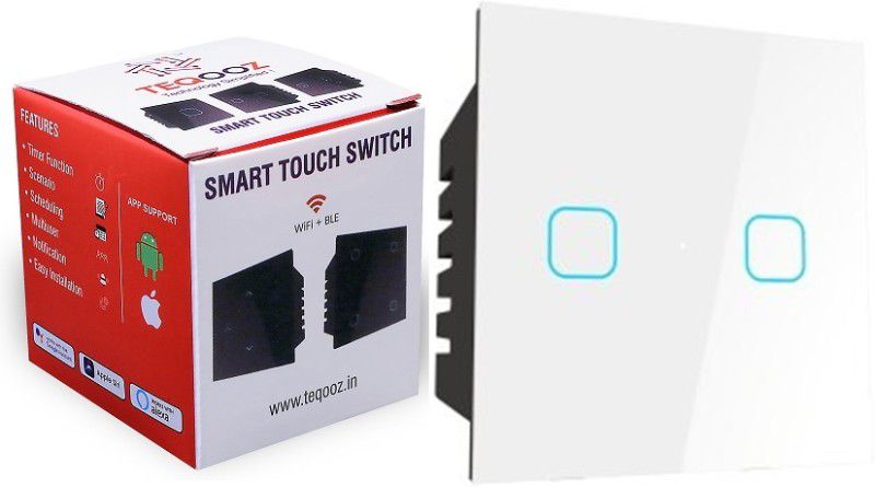 TEQOOZ 15Amp 2-Touch WiFi Switch (White) | Smart Life App, Alexa, Siri | Glass Finish | Smart Switch  (White)