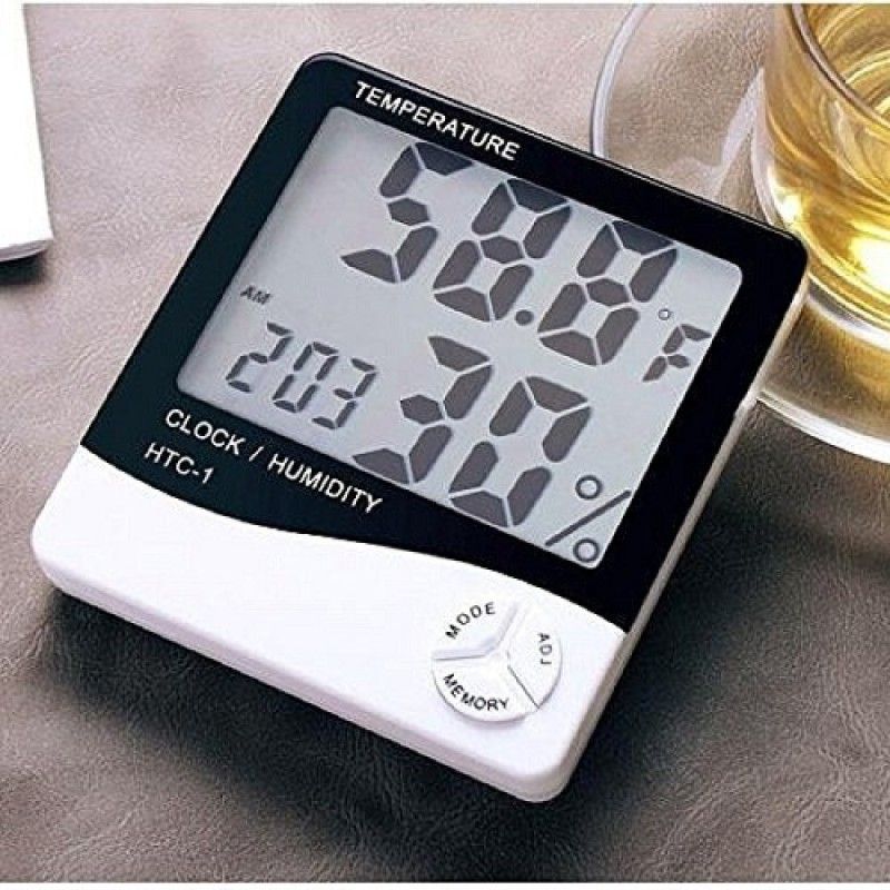 Wishbone 1Humidity Time Display Meter with Alarm Clock, Wall Mount or Table Top, Multicolour Pinless Digital Moisture Measurer  (100 mm)