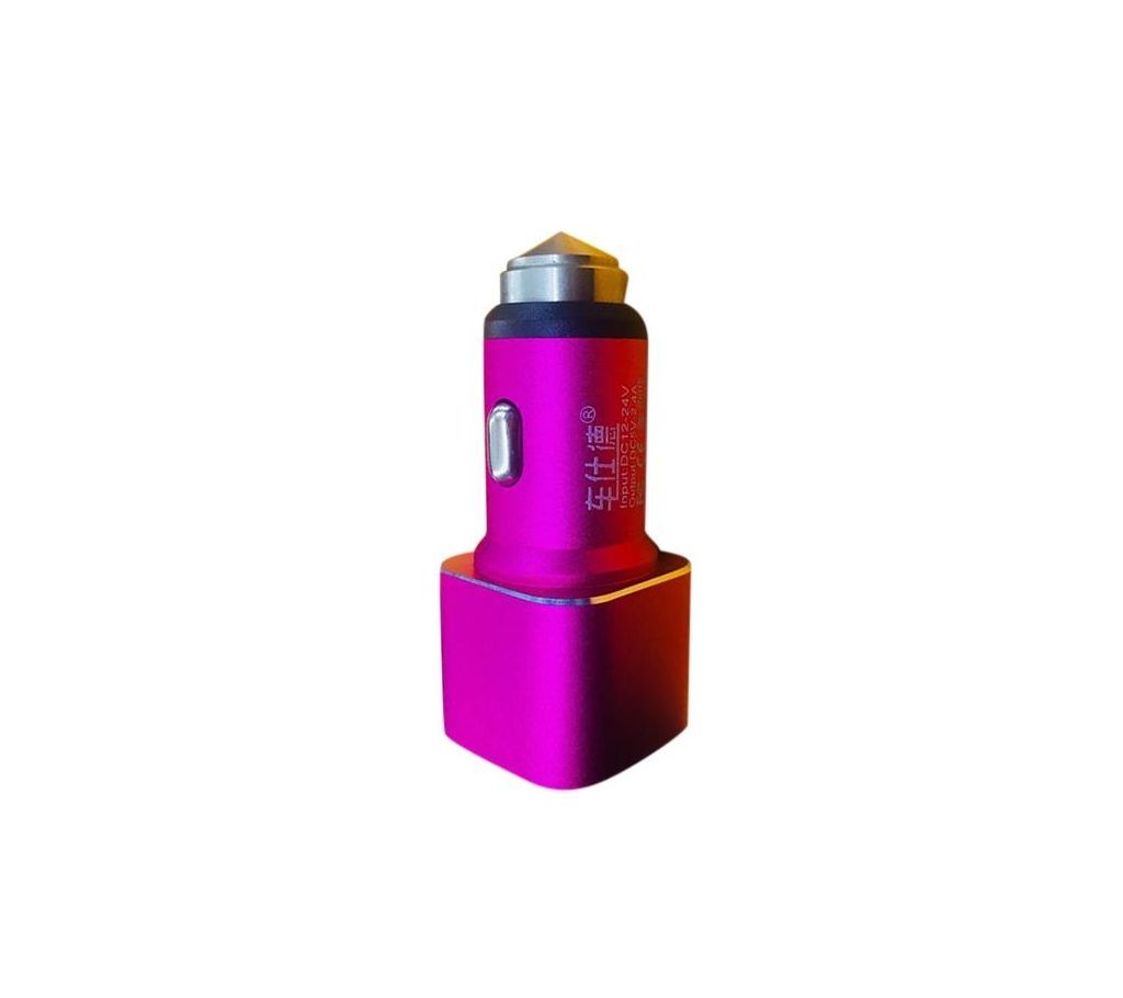 USB Car Charger - Pink and White