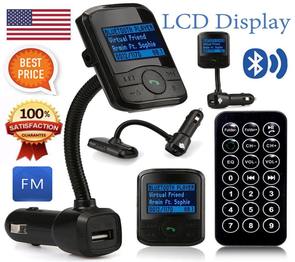 Car Kit Bluetooth MP3 Player LCD Display FM Transmitter USB With Remote Control- Platinum