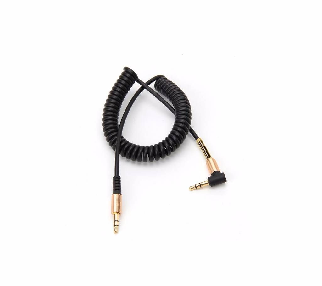 1M 3.5mm Male To Male Spring Car Aux Cord Right Angle Audio Cable For Phone PC