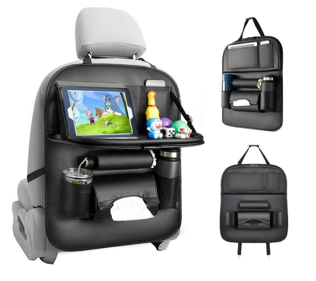 Car Back seat Organizer with Foldable Table Tray, PU Leather