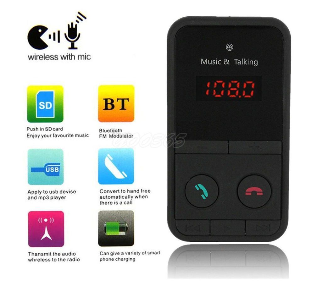 Hand Free Wireless Bluetooth FM Transmitter Modulator -Gold