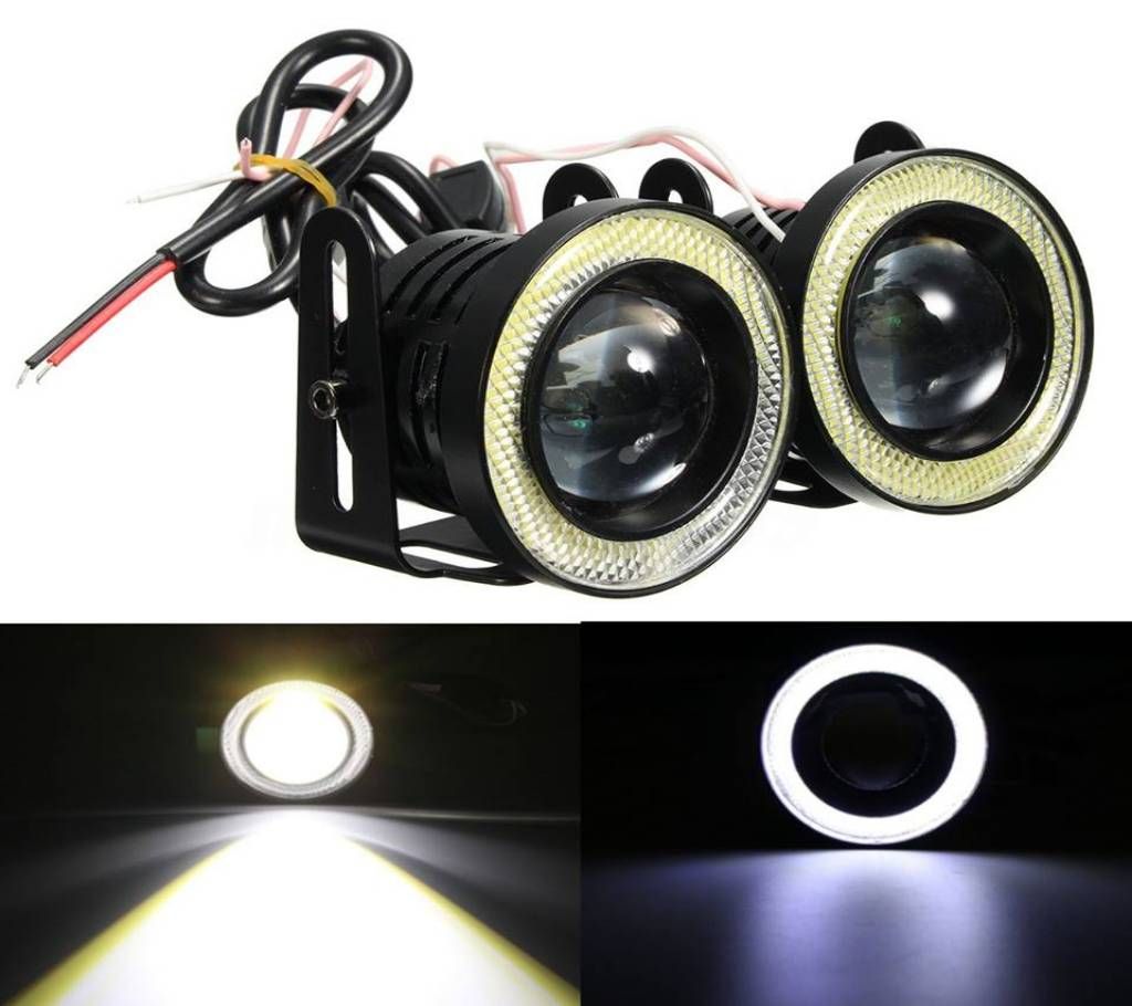 2pcs Waterproof Projector LED Fog Light With Lens Halo Angel Eyes Rings COB 30W Xenon White Blue 12V SUV ATV Off Road Fog Lamp