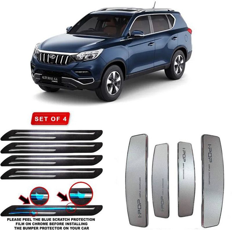 I-POP Plastic, Rubber Car Bumper Guard  (Black, Silver, Pack of Combo Of Silver Door Guard & Bumper Guard For Alturas, Hyundai, NA)