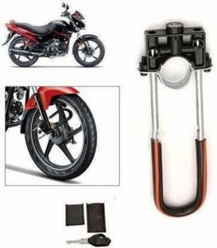 AS TRADERS U-Type Bike Anti Theft Front Shocker Lock Wheel Lock for Splendor iSMART Wheel Lock  (Black)