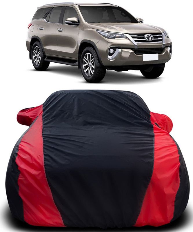 MoTRoX Car Cover For Toyota Fortuner (With Mirror Pockets)  (Black, Red)