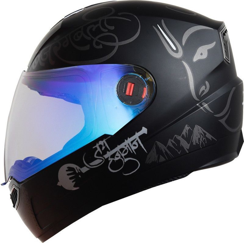 Steelbird SBA-1 Mahavir Gery with Night Vision Blue visor Motorbike Helmet  (Matt Black)