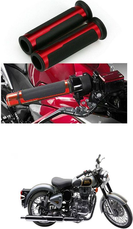 PRTEK 7/8 Handle Bar CNC Aluminum Rubber Handlebar Hand Grips 326 Handle Bar Grip For Royal Enfield Classic 500  (Pack of 2)