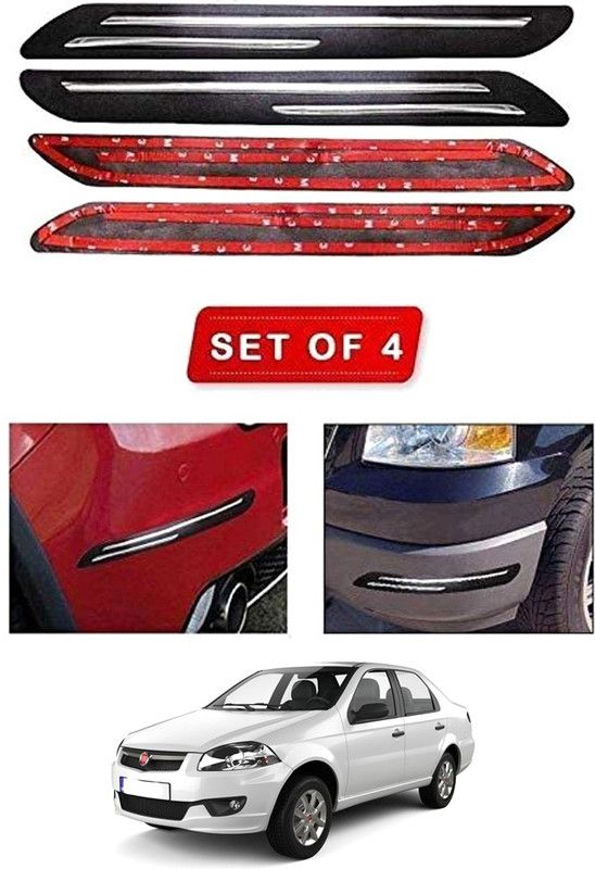 ANTHUB Rubber Car Bumper Guard  (Black, Silver, Pack of 4, Fiat, Universal For Car)