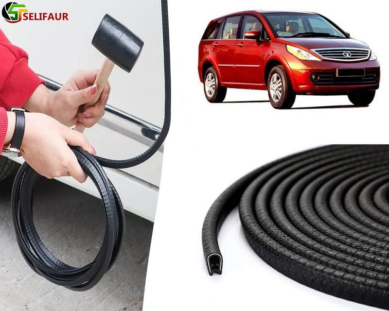 Selifaur Plastic, Carbon Steel Car Door Guard  (Black, Pack of 1 U Shape Edge Trim Rubber Seal Built in Shaped Stell Sheet, Tata, Aria)