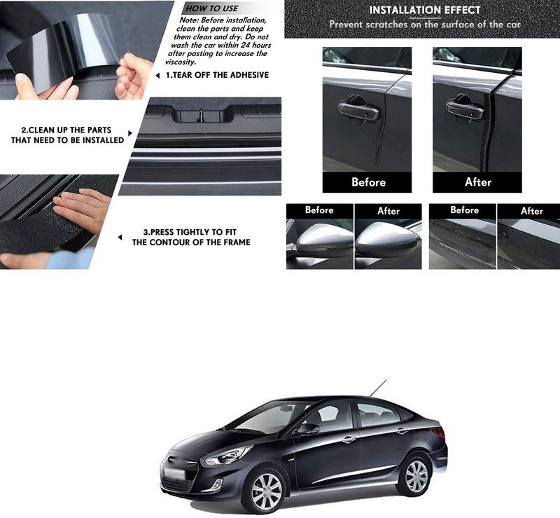 PECUNIA car Edge Door sill Protector, Used for Door Edge/Front and Rear Bumpers, car Anti-Collision Strip, Anti-Scratch Waterproof Tape, Suitable for Most Cars A98 Matte, Glossy, Chrome Hyundai Verna Side Garnish