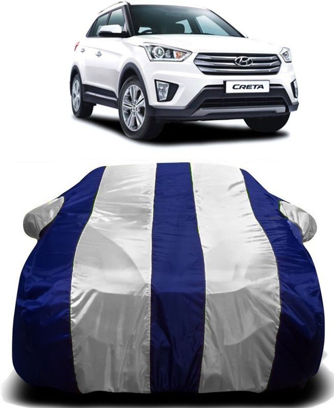 Furious3D Car Cover For Hyundai Creta 2020 (With Mirror Pockets)  (White, Blue)