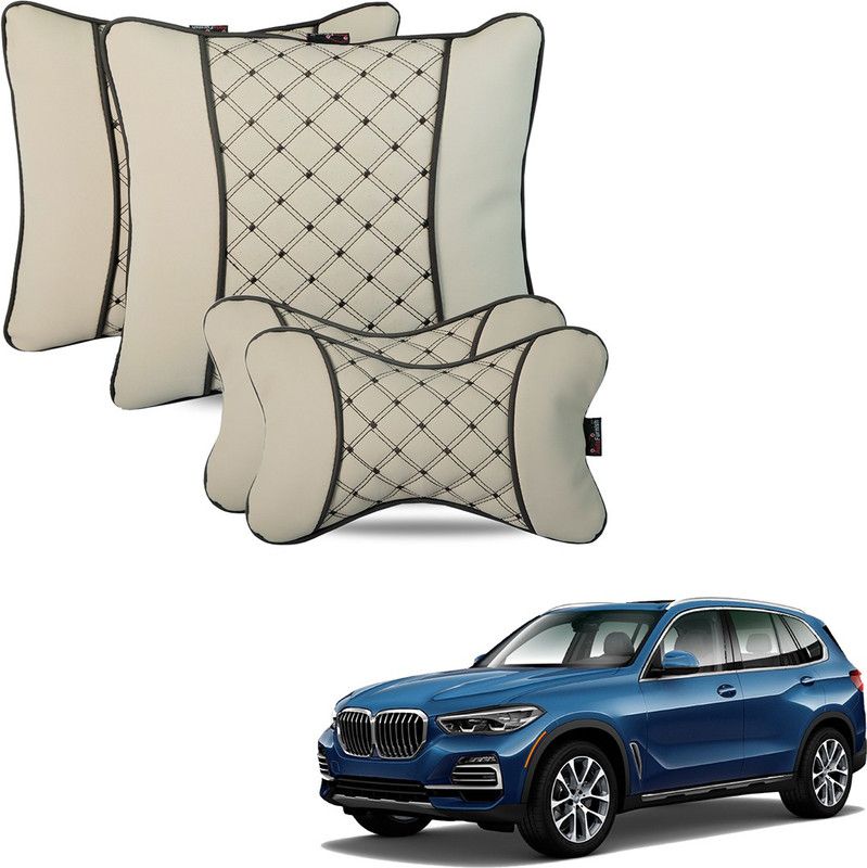 AutoFurnish Beige Leatherite Car Pillow Cushion for BMW  (Square, Pack of 4)
