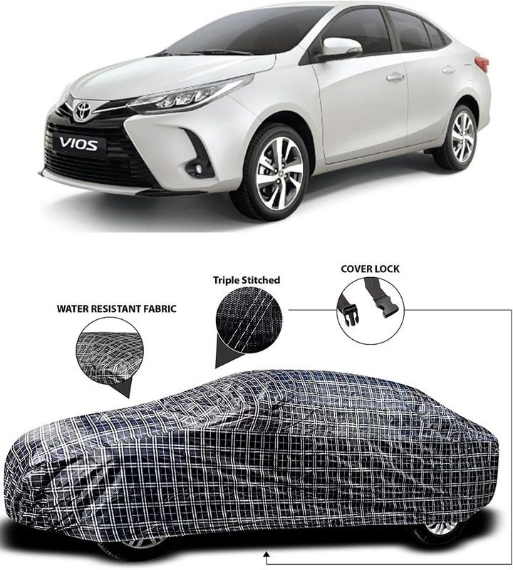 AutoBurn Car Cover For Toyota VIOS (With Mirror Pockets)  (White, Black)