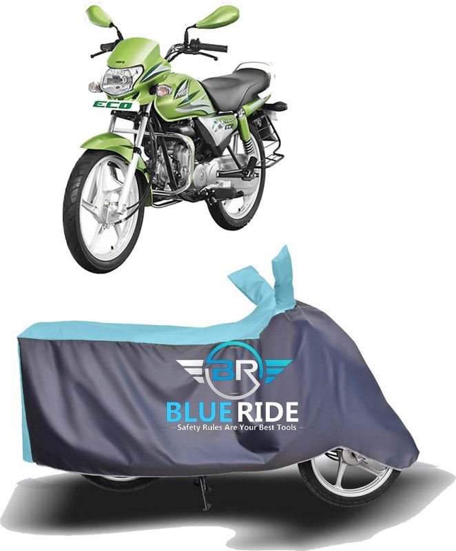 BLUERIDE Two Wheeler Cover for Hero  (HF Deluxe Eco, Blue, Grey)