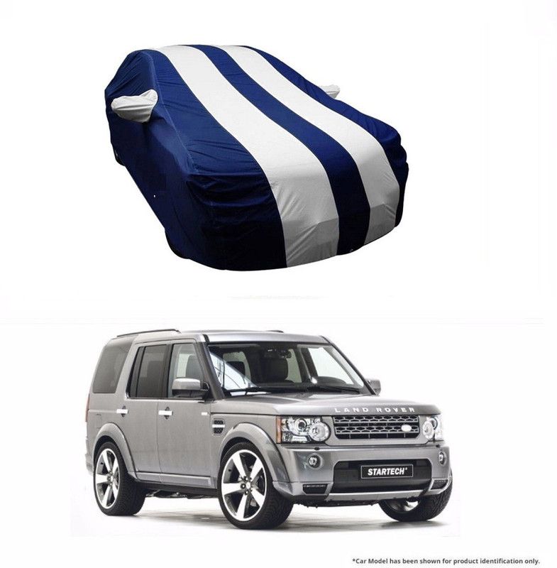 Flipkart SmartBuy Car Cover For Land Rover Discovery (With Mirror Pockets)  (White, Blue)