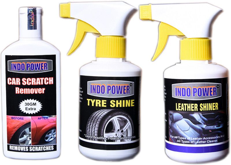 INDOPOWER TYRE SHINER GUN 250ml.+SCRATCH REMOVER 100gm.+ LEATHER SHINER GUN 250mL. DG170 Vehicle Interior Cleaner  (600 ml)