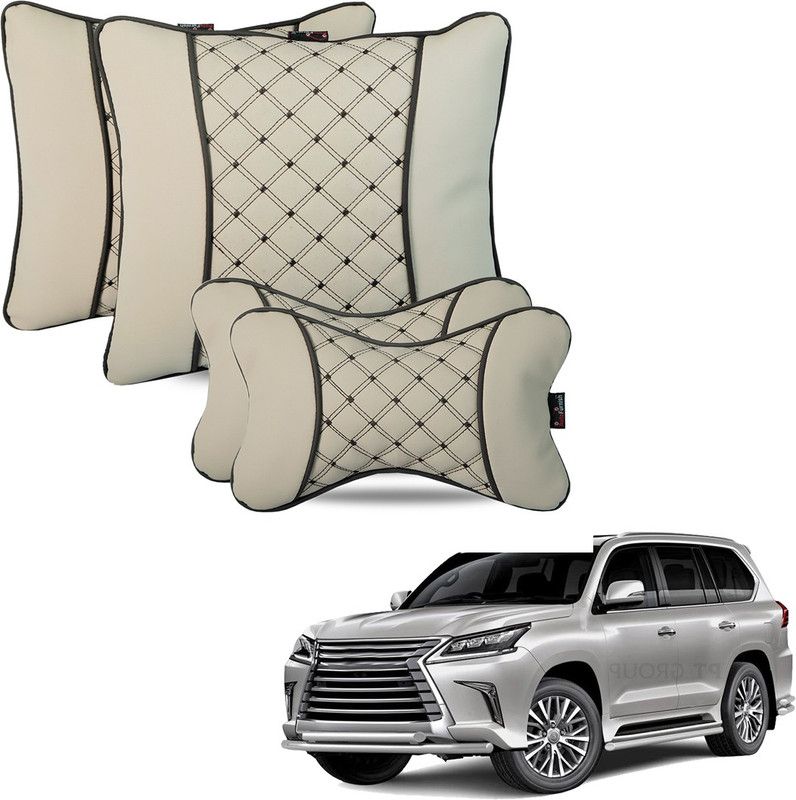 AutoFurnish Beige Leatherite Car Pillow Cushion for Lexus  (Square, Pack of 4)