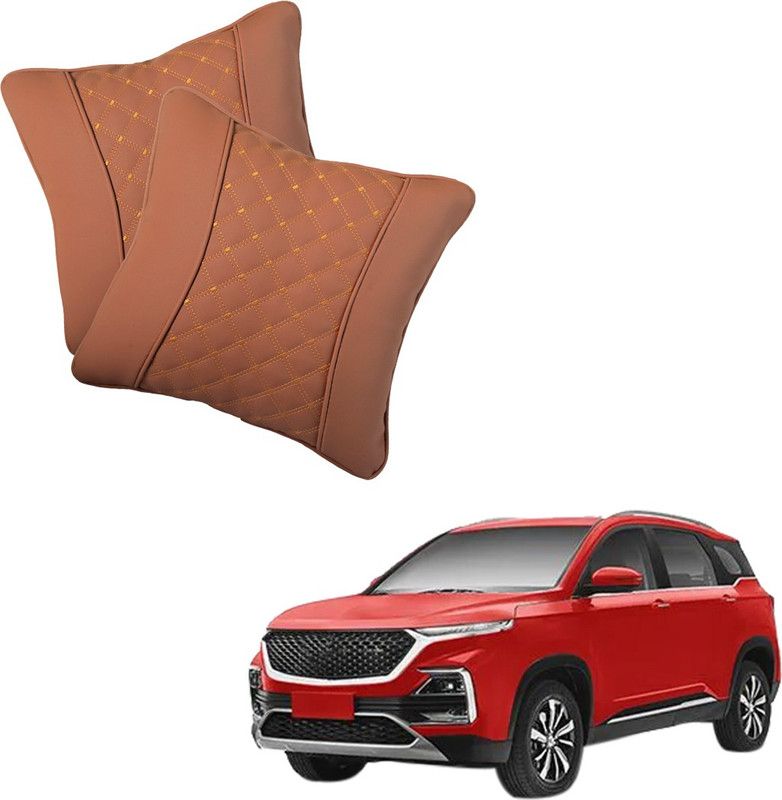 AutoFurnish Brown Leatherite Car Pillow Cushion for MG  (Square, Pack of 2)