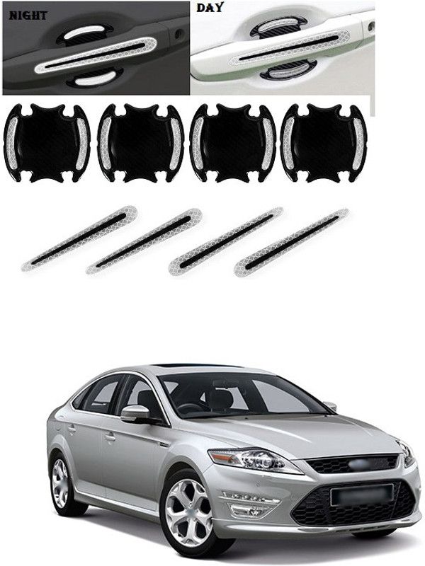 PECUNIA Car Door Handle Scratch Cover Sticker Protective Film Pad & Carbon Fiber Striation Bowl Decal Warning Sticker Reflective Strips (8PCS Silver) C64 Car Beading Roll For Door  (5 m)