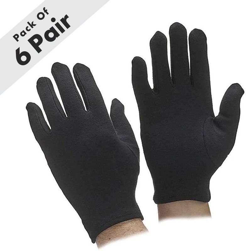 Rai Soft Cotton Hand Gloves Pack of 6 Driving Gloves  (Black)