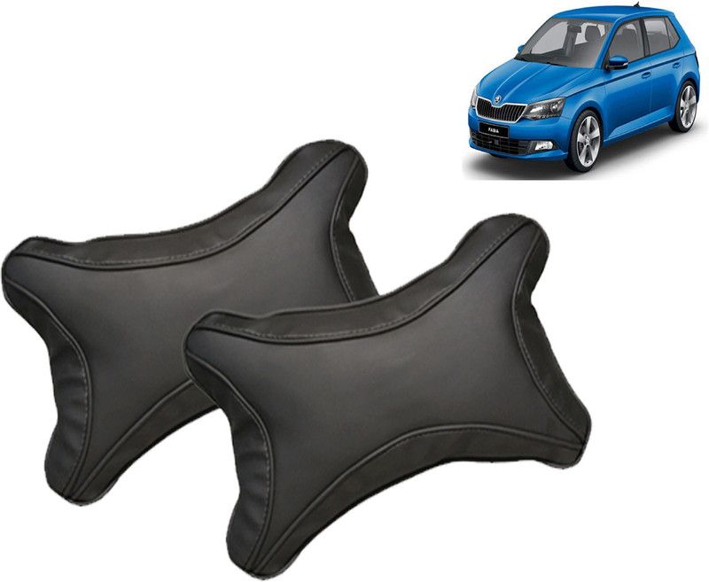 E VYAPAR KENDRA Black Leatherite Car Pillow Cushion for Skoda  (Rectangular, Pack of 2)