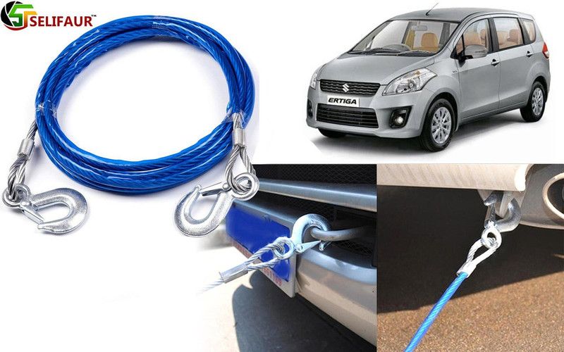 Selifaur T7215-Heavy Duty Tow Ropes 8mm 4mtr 6Tons Wire Cable High Strength Hook Steel Wire Trailer Car Emergency Towing Rope for Ertiga Type-1 4 m Towing Cable  (Steel, Plastic, 6000 kg Pull Capacity)