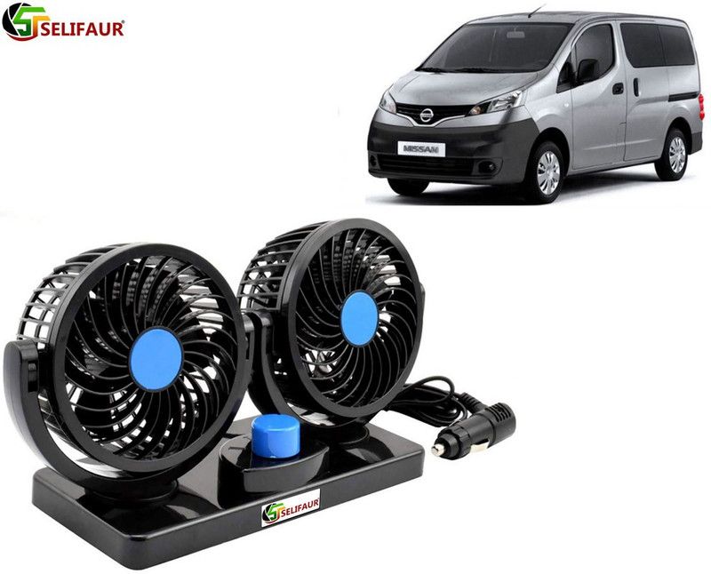 Selifaur F293 - Mitchell 12V DC Electric Car Fan for Dashboad 360 Degree Rotatable Dual Head Car Auto Cooling Air Fan Car Interior Fan  (12 V)