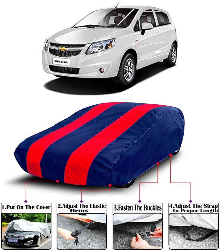 AutoTiger Car Cover For Chevrolet UVA (With Mirror Pockets)  (Red, Blue)