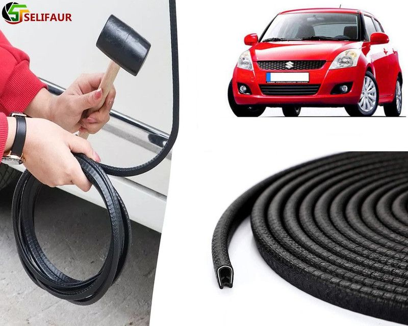 Selifaur Plastic, Carbon Steel Car Door Guard  (Black, Pack of 1 U Shape Edge Trim Rubber Seal Built in Shaped Stell Sheet, Maruti, Swift)