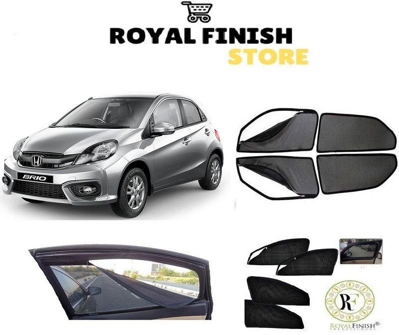 ROYAL FINISH Rear Window, Side Window Sun Shade For Honda Brio  (Black)