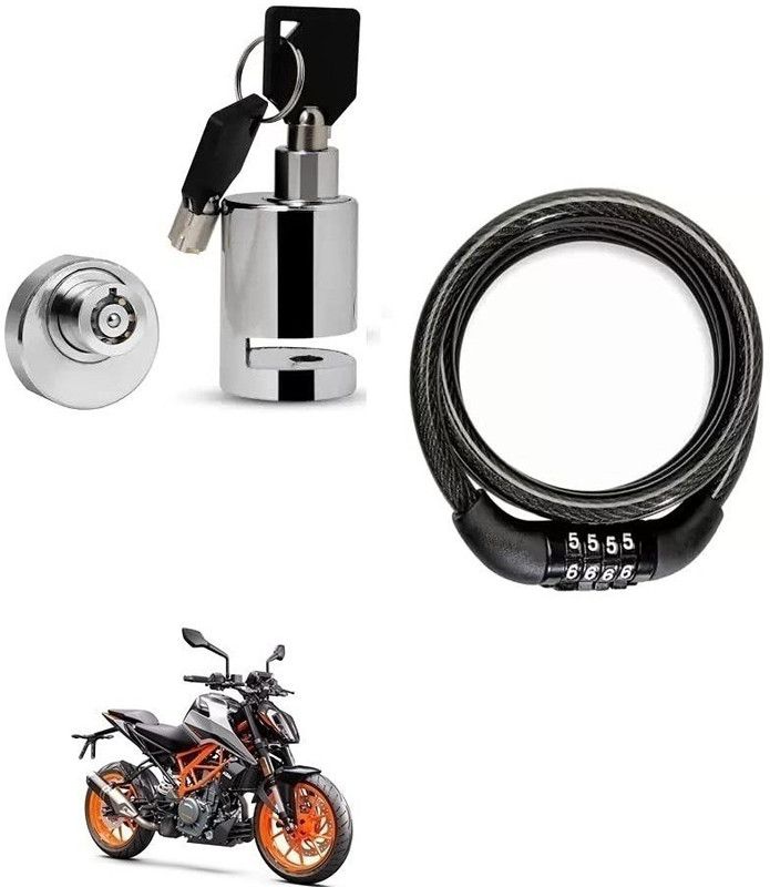 AS TRADERS Heavy Duty Disc Brake Lock with Heavy Number Lock for KTM Duke 390 Disc Lock, Cable Lock  (Black, Silver)