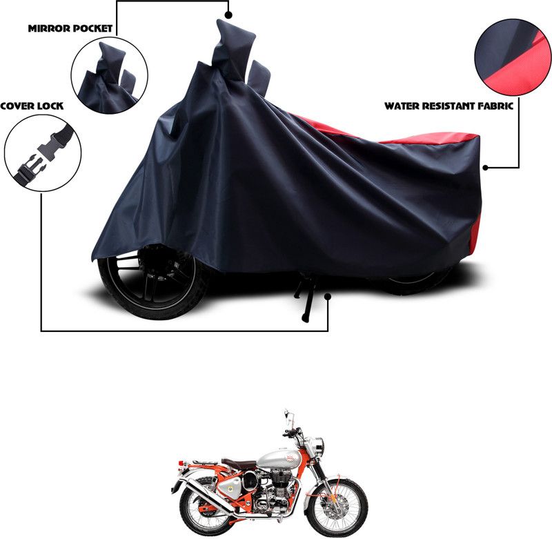 GOSHIV-car and bike accessories Waterproof Two Wheeler Cover for Royal Enfield  (Bullet Trials 500, Black, Red)