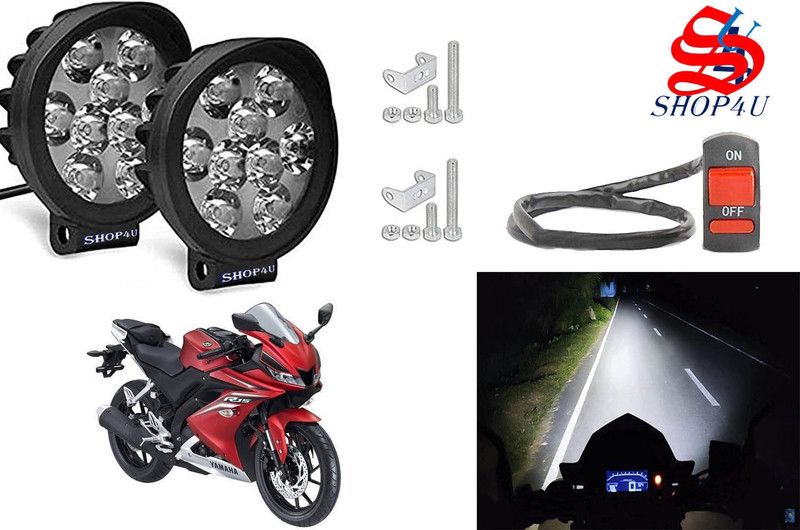 SHOP4U Waterproof 9 Cap LED Fog Light with Switch for Yamaha YZF R15 Headlight Motorbike LED for Yamaha (12 V, 15 W)  (YZF-R15 VER 2.0, Pack of 2)