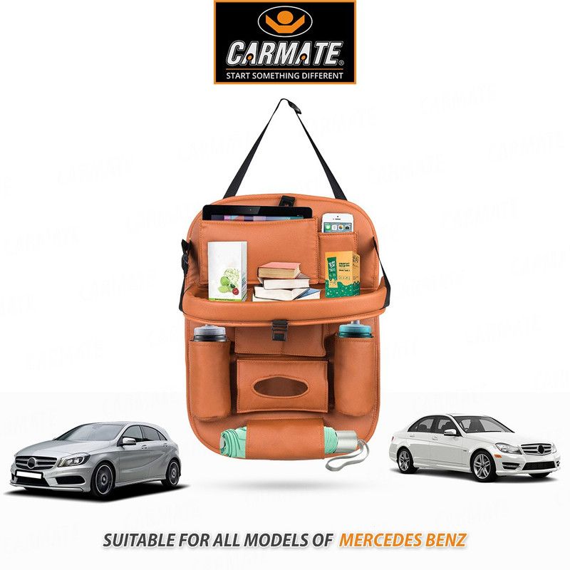 CARMATE PU Leather Car Seat Back Organizer TAN for MERCEDES BENZ Car Multi Pocket  (1 L)