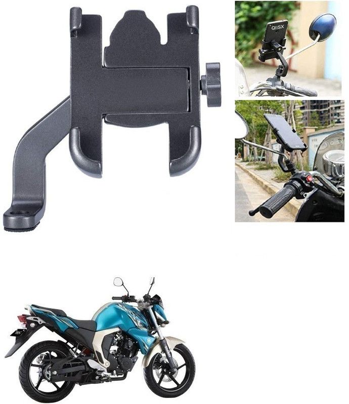 Qiisx Mirror Fitting Metal Mobile Holder For Yamaha FZ Bike Mobile Holder  (Black)