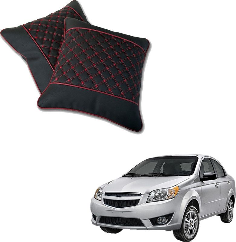 AutoFurnish Black, Red Leatherite Car Pillow Cushion for Chevrolet  (Square, Pack of 2)