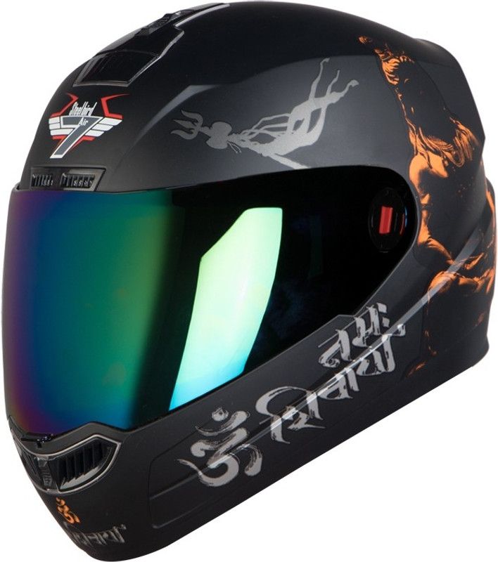 Steelbird SBA-1 Mahadev Motorbike Helmet  (Matt Black Orange with Chrome Gold Visor)