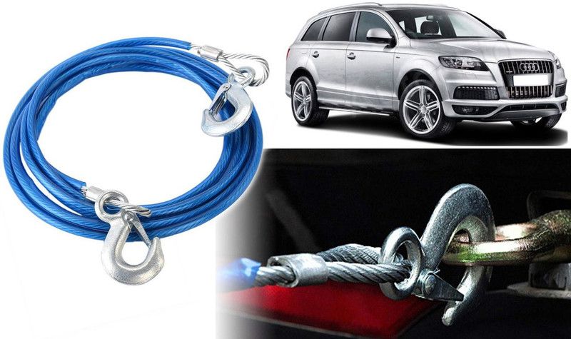 Selifaur 8H10-Heavy Duty Tow Ropes 8mm 4mtr 6Tons Wire Cable High Strength Hook Steel Wire Trailer Car Emergency Towing Rope for Q7 4 m Towing Cable  (Steel, Plastic, 6000 kg Pull Capacity)