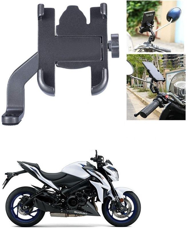Qiisx Mirror Fitting Metal Mobile Holder For Suzuki GSX S1000 Bike Mobile Holder  (Black)