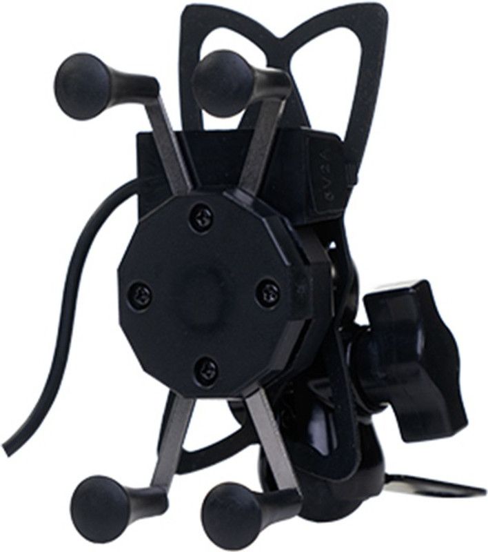 GrandPitstop X Grip 360 Degrees Mobile Holder with Adjustable Handlebar & Mirror Adjustable Mount for Motorcycle with USB Charging Point Bike Mobile Holder  (Black)