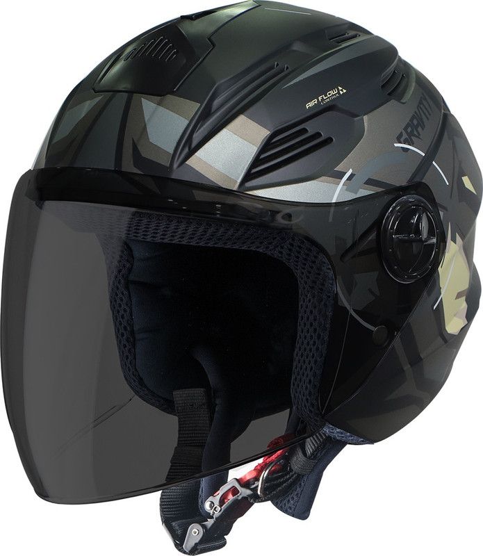 Steelbird SBA-6 7Wings Gravity Open Face Helmet, ISI Certified Helmet in Matt Black Grey Motorbike Helmet  (Matt Black Grey with Smoke Visor)