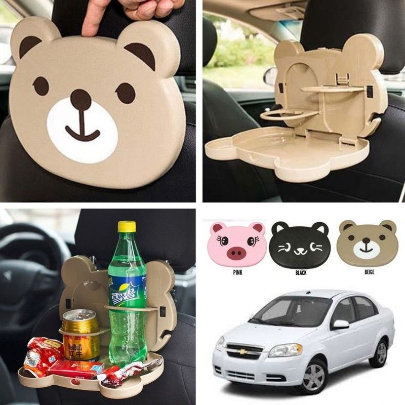 Oshotto Cartoon Style Foldable (BG-001) Drink Holder & Food Tray Storage Orgnizer for HYUNDAI ACCENT (beige) Cup Holder Tray Table