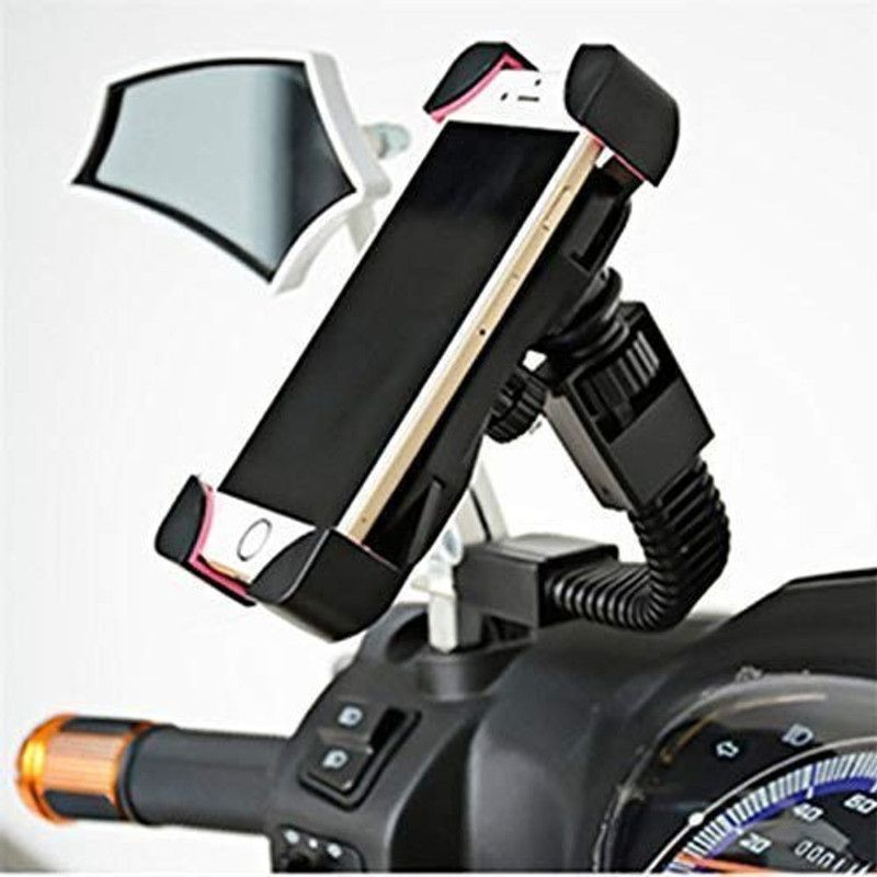 ANTONIS Bike Mirror Mobile Stand with USB 3.0 Fast Charger | Rear View Mount Anti Shake Bike Mobile Holder  (Black)