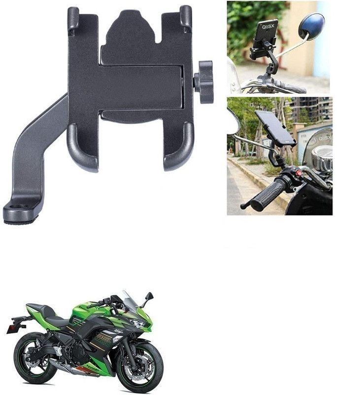 Qiisx Mirror Fitting Metal Mobile Holder For Kawasaki Ninja 650 Bike Mobile Holder  (Black)