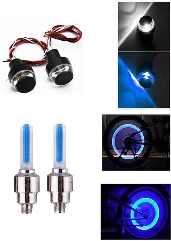 Ramanta Combo Set of Handle Bar End Lights (White, Blue) and Tire Wheel Lights (Blue) Bike Handlebar Weights  (2 Multicolor)