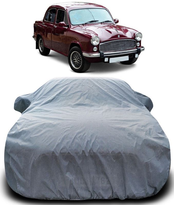 THE REAL ARV Car Cover For HM Ambassador MPFi (With Mirror Pockets)  (Black, White)